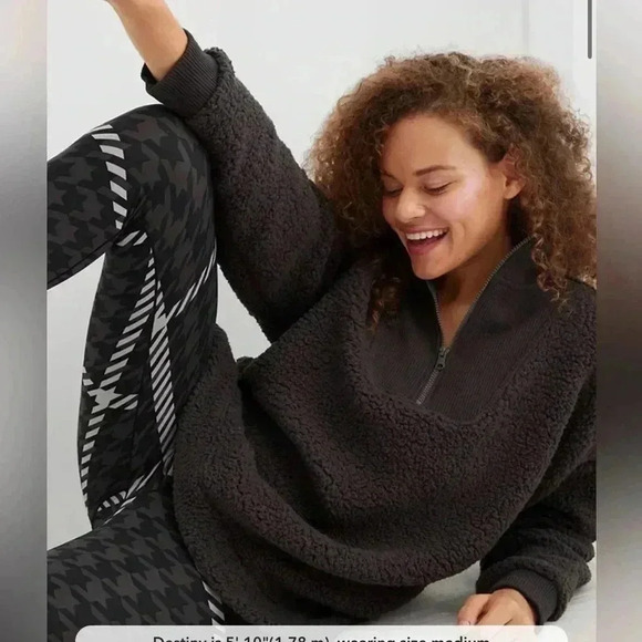 Aerie Dream Sherpa Quarter Zip Sweatshirt Smoked Gray NWT Size Small - Picture 1 of 6